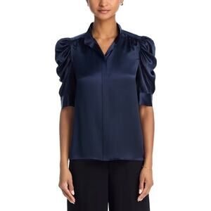 FRAME Gillian 100% Silk Puff Sleeve Blouse Navy XS